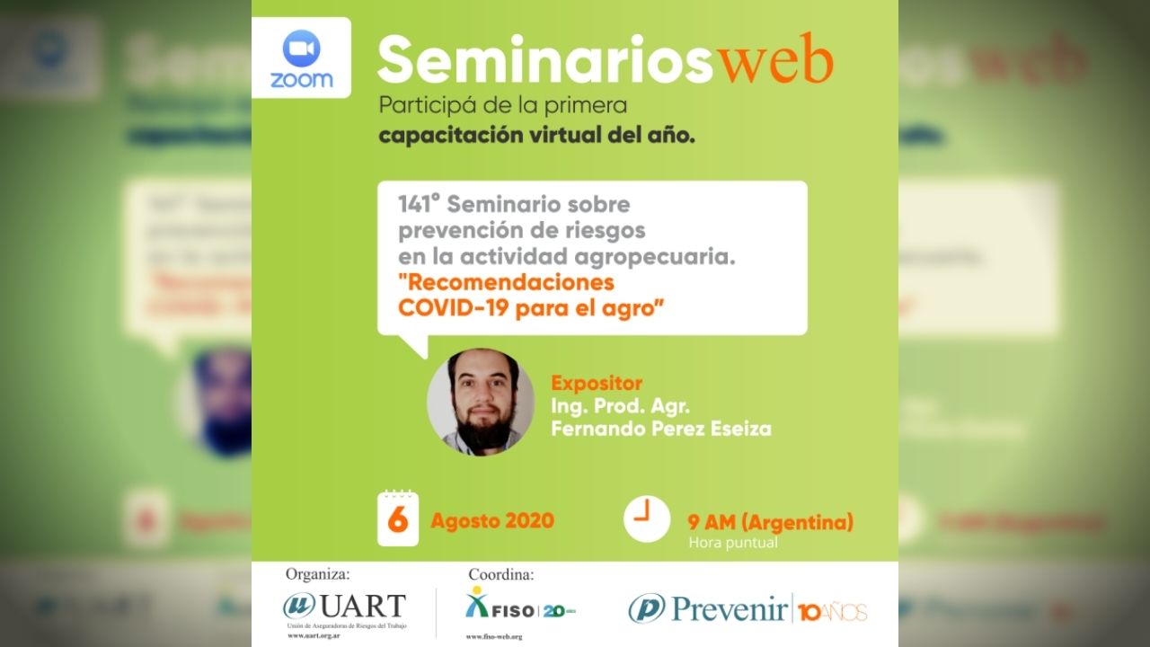 Prevención ART invita a todas las empresas aseguradas a participar del seminario web sobre “Recomendaciones COVID-19 para el agro”...