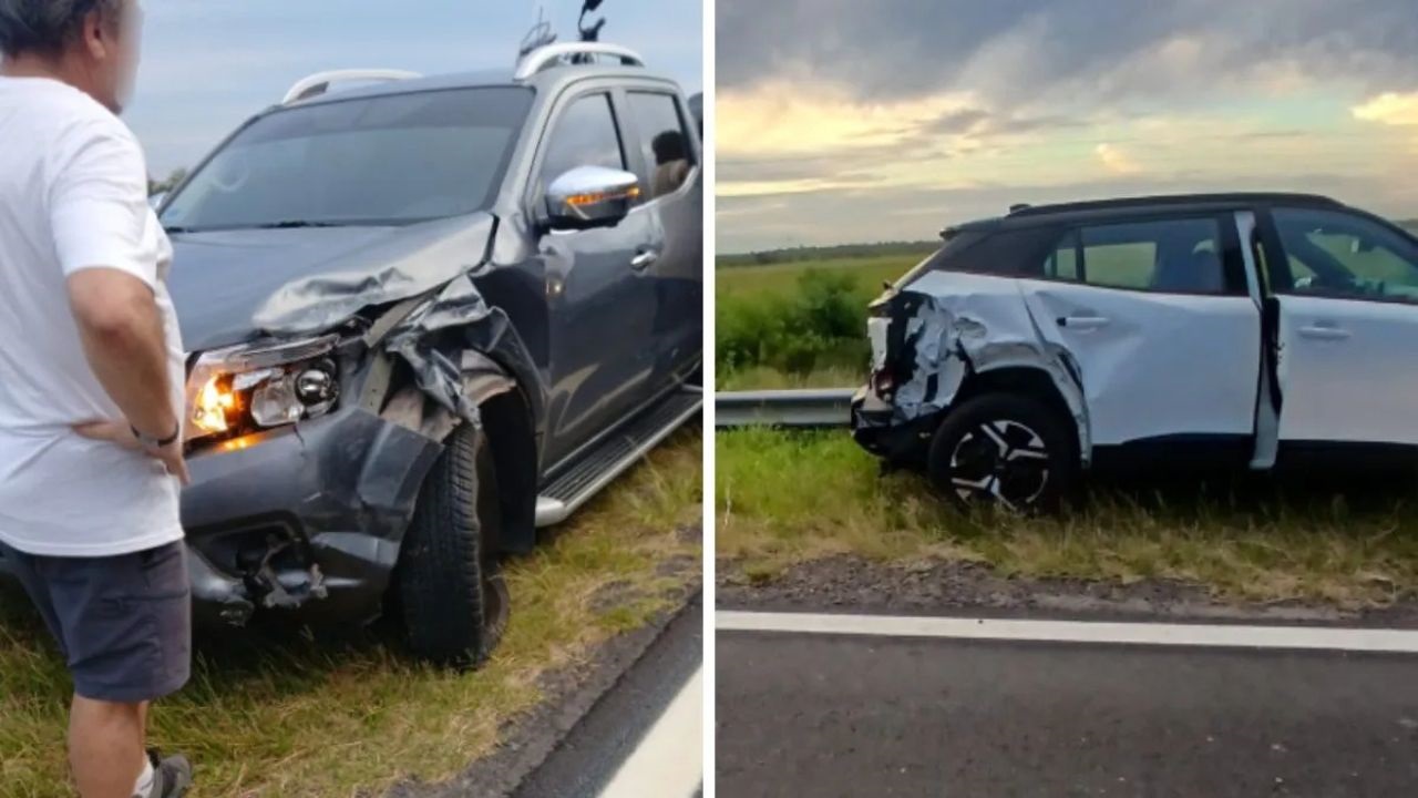 El accidente en Ruta 11 desató una pelea entre los protagonistas y los obreros de una empresa vial. No hubo heridos.