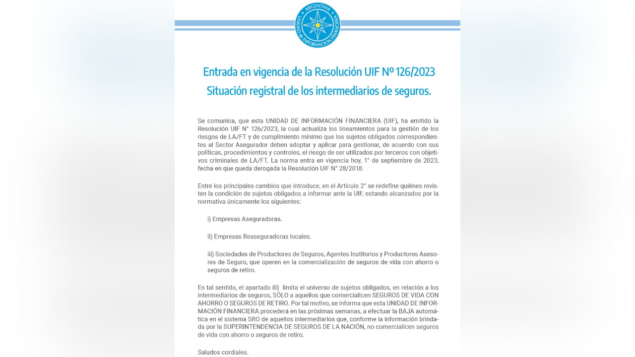 Quedan redefinidos como sujetos obligados ante la UIF las empresas aseguradoras, las empresas reaseguradoras locales y las sociedades de productores de seguros, agentes institorios y productores de seguro que operen en la comercialización de seguros de vida con ahorro o seguros de retiro.