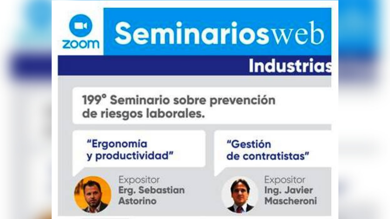 La Unión de Aseguradoras de Riesgos del Trabajo anuncia el 199° Seminario sobre prevención de riesgos laborales a realizarse el próximo jueves 15 de julio a las 9 hs vía zoom...