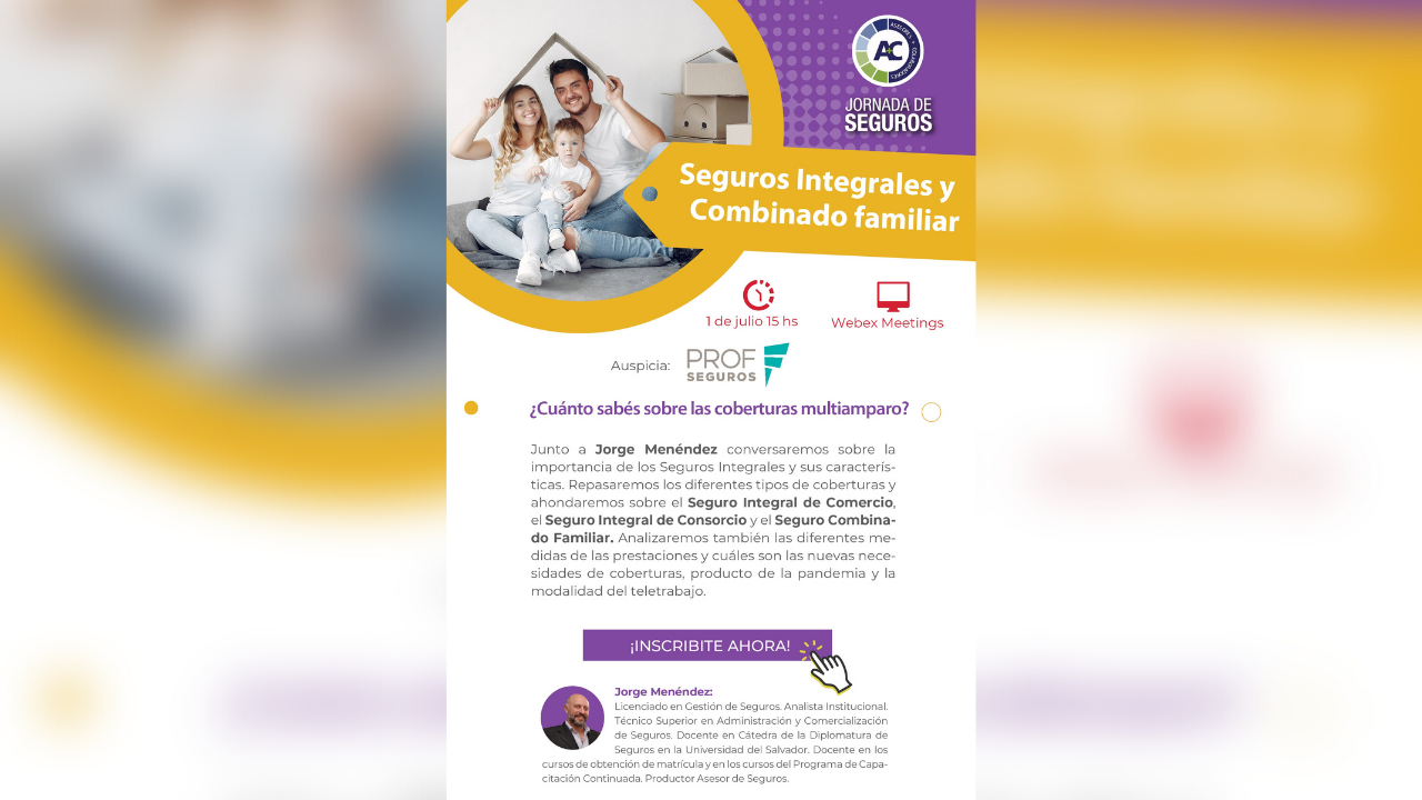 PROF Seguros invita una vez más a sus Productores Asesores de Seguros y a todos los miembros de su equipo, el encuentro se llevará a cabo el jueves 1° de julio de 15 a 16hs...